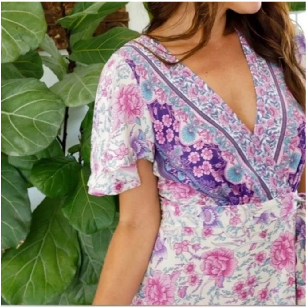 Salty Bright Boho Printed Wrap Dress 8 - Picture 5 of 16